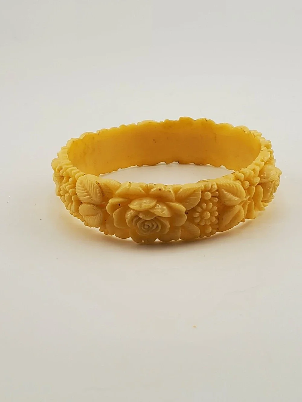Celluloid Carved Floral Bangle Bracelet